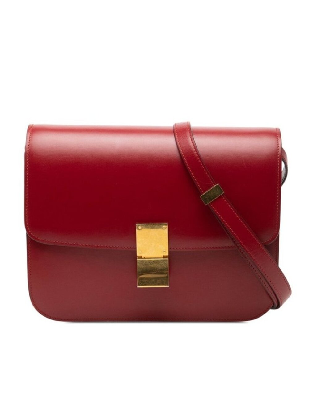 Celine Classic Box Crossbody Shoulder Bag Red Leather